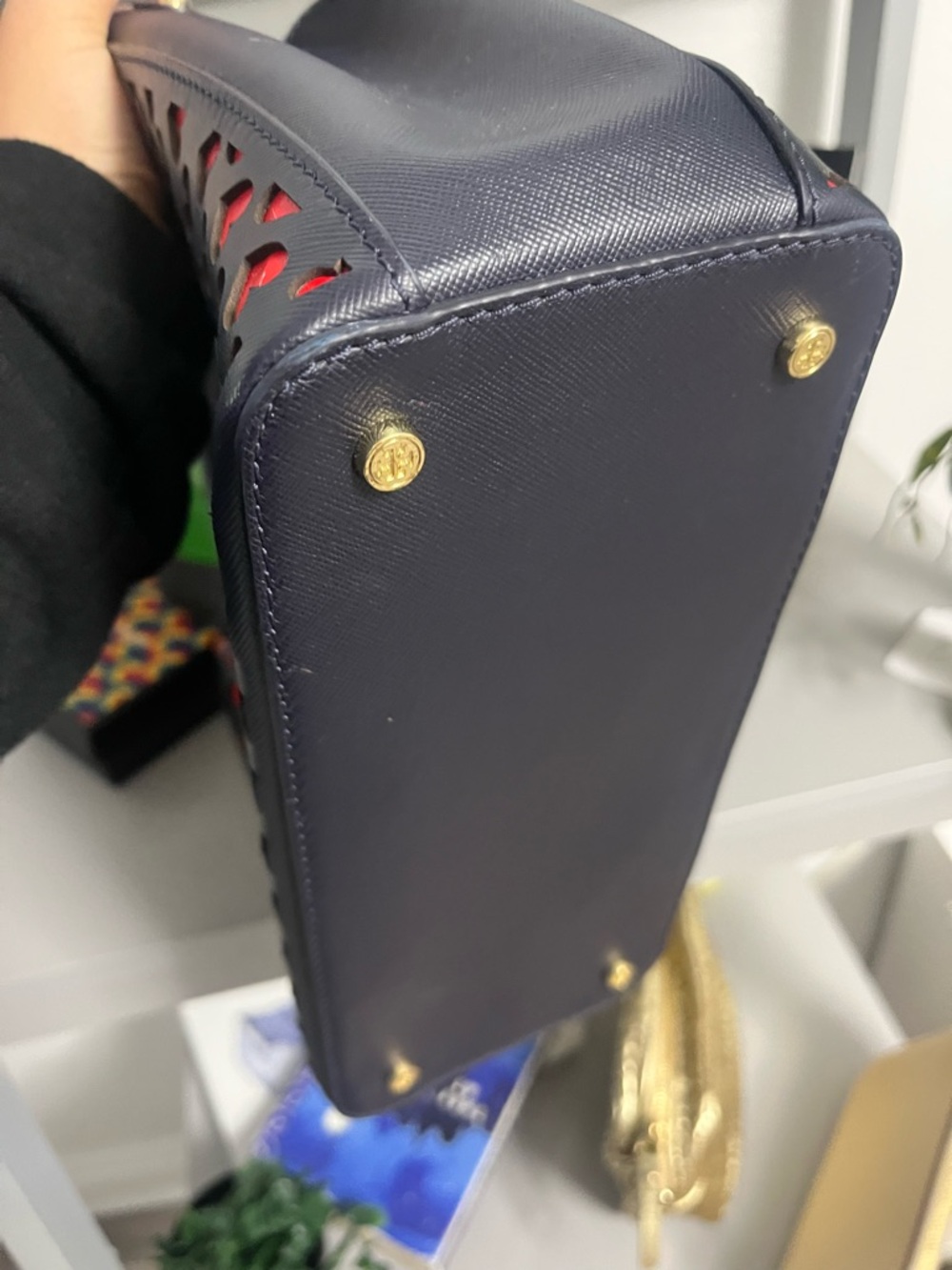 Tory Burch Black Tote with Red Heart Cutouts - Picture 6 of 15